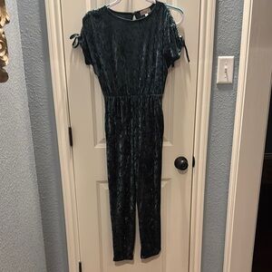GB Girls Dark Green Velvet Jumpsuit